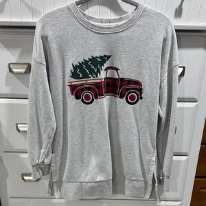 Ellen Tracy Heather Gray Long Crew Neck Sweatshirt